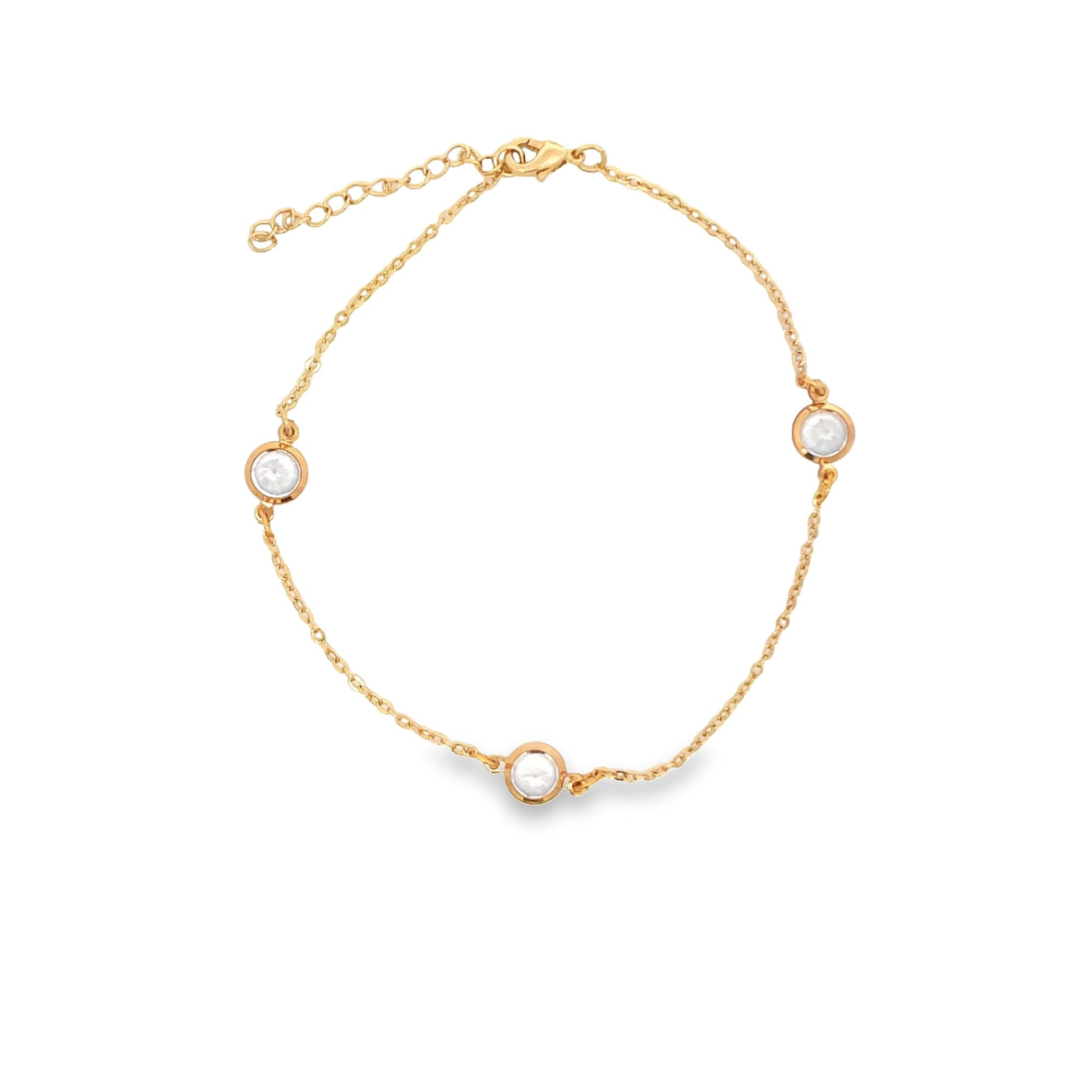 Dainty Anklet With Round Clear CZ Cubic Zirconia Stones (E109)-0